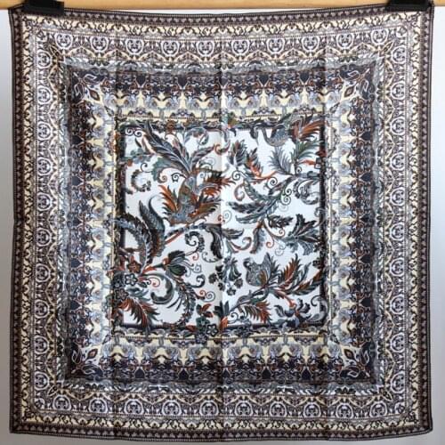 35" Large Square 100% Silk Head Scarf Hijab Women 2021 Spring Fashion Scarves Necktie Wraps Foulard Clothing Acessories
