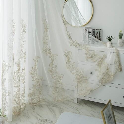 Embroidered Luxury Tulle Curtain For Living Room Bedroom Floral Voile Sheer Window Screen Curtain for Kitchen Lace Blinds Drapes