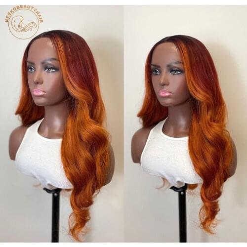 Lace Frontal Wigs Highlight Orange Ginger Wavy 13X4 Lace Front Wig 180% Density Colored Human Hair Wigs Ombre Brown Wigs
