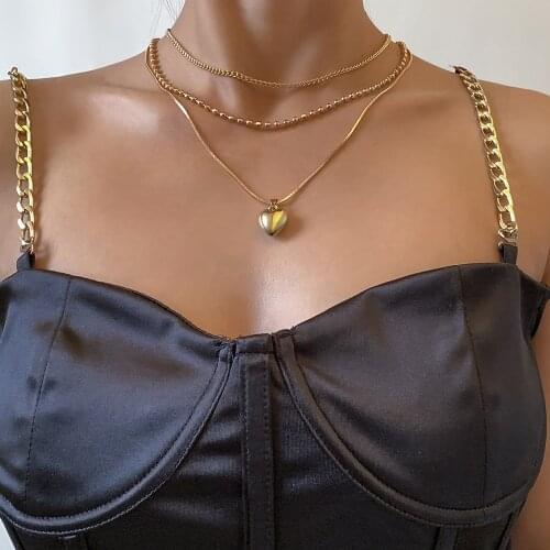 Layered Beads Chain Choker Fashion Necklaces For Women Gold Silver Color Heart Pendant Nekclace Party Jewelry Neck Decoration