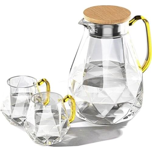 Glass Water Ware Diamond Transparent Gold Handle 1.8L Cold Kettle Cup Coffee Tea Set Gas Bar Decoration Home Kitchen Supplies