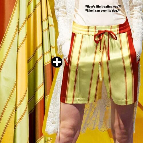 Yarn-dyed pure silk fabric, douppion, stripes, good luster, sew for top, shirt, blouse, skirt, pants, dress, coat, craft by yard