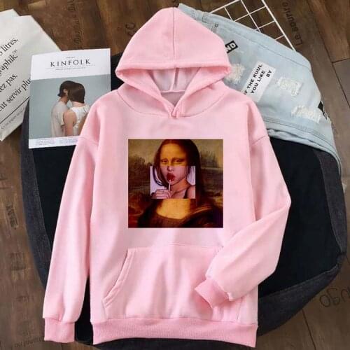 Spoof Mona Lisa Print Harajuku Long Sleeve Hoodie Winter Autumn Streetwear Hoodies Sweatshirts Fashion Female Clothing pullover