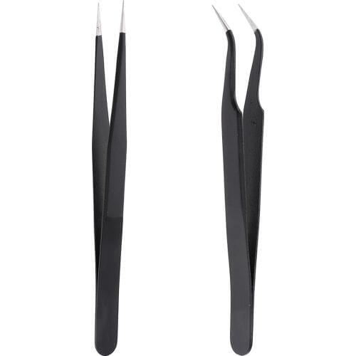 Pack of 2 Individual Eyelashes Extension Pick Tweezers Set Nail Art Nippers Makeup Clips