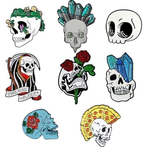 Bargain Price Skull Pins Punk style Halloween Dead Skeleton Brooch Enamel Pin Skull lovers Bag Clothes Decoration Badge Jewelry