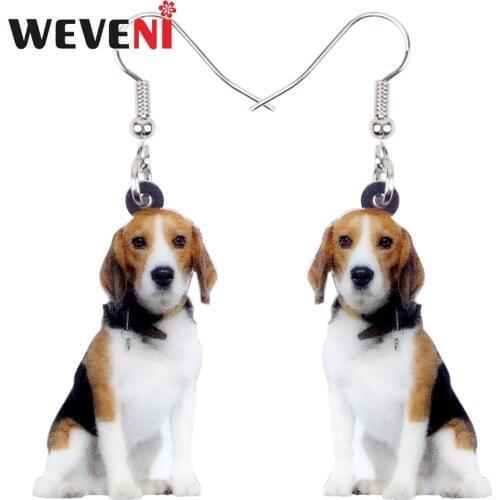 WEVENI Statement Acrylic Sitting Beagle Dog Earrings Dangle Drop Cartoon Animal Jewelry For Women Girls Pet Lovers Accessories