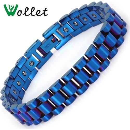 Wollet Jewelry Magnetic Therapy Stainless Steel Bracelet Bangle for Women Men Blue Plated Hematite Health Care Energy Healing