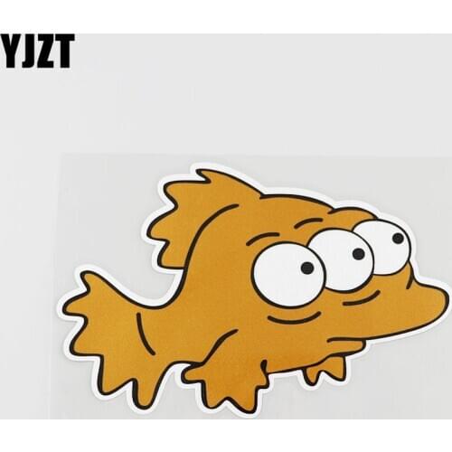 YJZT 15.3CMX9.8CM Fish With Three Eyes Car Sticker Cute little Yellow Croaker Pvc Decal 13A-0121