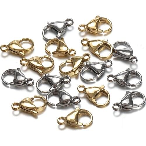 20pcs Stainless Steel Hole 9-15mm Lobster Clasps & Hooks Steel Color Connectors for Jewelry Findings Materials DIY Crafts