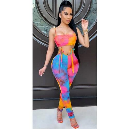 2021 Best Quality Famous Brand Jumpsuits Tie Dye Spaghetti Strap Summer Sexy Bodycon Rompers