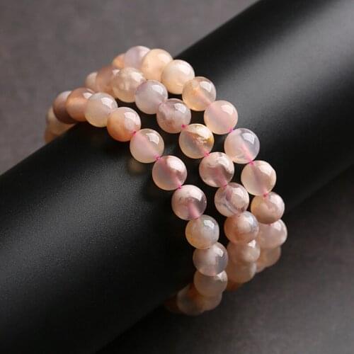 Natural Sakura Agate Round Bead Bracelet Aura Natural Gem Jewelry Womens Power Stone Bracelet Jewelry Gift