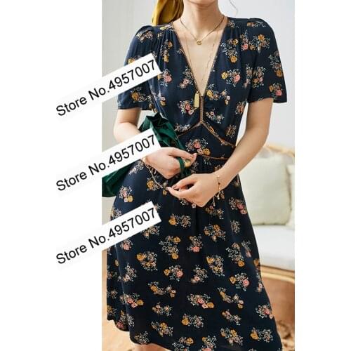 Elfbop Ladies V Neck Floral Printed Short Sleeve Midi Dress With Contras Trim Patchwork