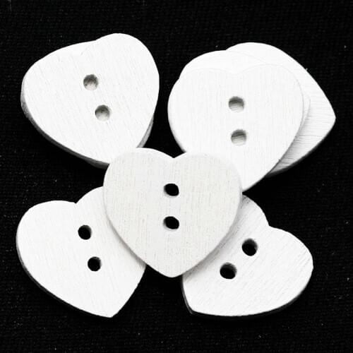 30PCs White Dyed Heart Love Wooden Buttons 15x13mm Sewing Scrapbooking Crafts Handmade For Wedding Decor 2 Holes Wood Button