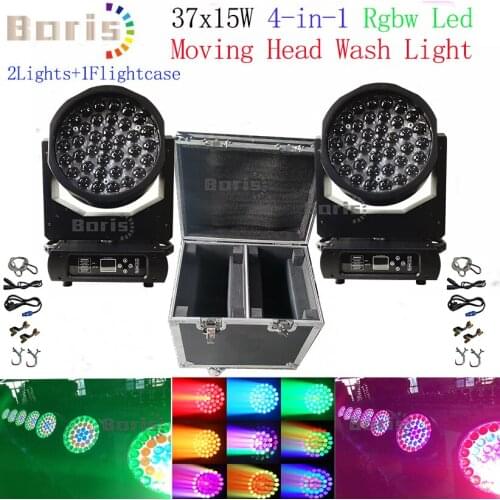 2pcs+1flightcase LED Wash Zoom Lyre Moving Head Light RGBW 37x15w 4in1 Beam Wash Light High Power Stage Move Head DMX KTV