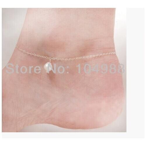 2014 FREE SHIPPING STYLE BY-90 SILVER PLATED ALLOY METAL CHAIN IMITATION WHITE PEARLS SEXY FOOT Chains JEWELRY