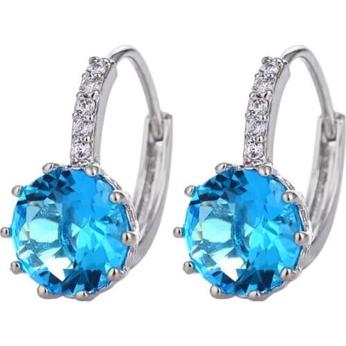 AMORUI SeaBlue Clear Crystal Stud Earrings AAA Zircon Round Shaped Copper Party/Gift Earrings For Women Jewelry