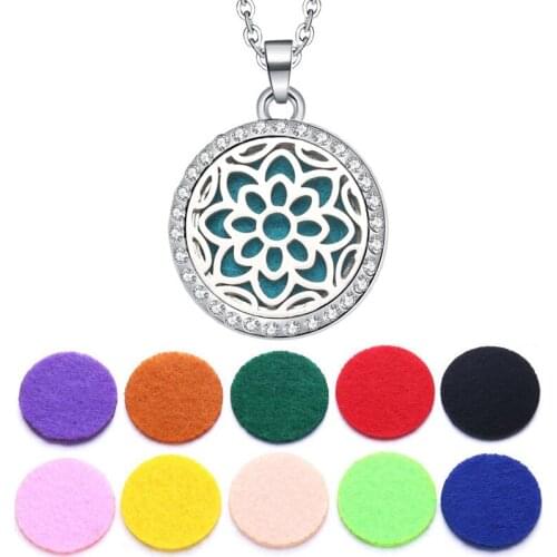 Aromatherapy Jewelry Perfume Aroma Necklace Diffuser Pendant Rhinestone Pendant Essential Oil Diffuser Necklace for Women Gifts