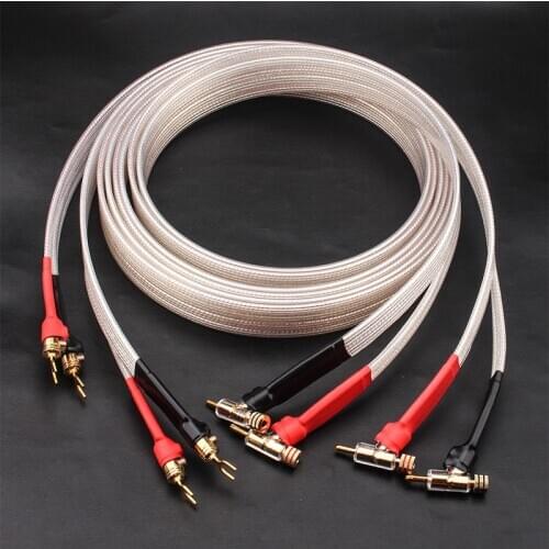 Audiophile HIFI Speaker Cable Micro Space OCC Silver Plated Wire Gun Type Banana to Spade Plug