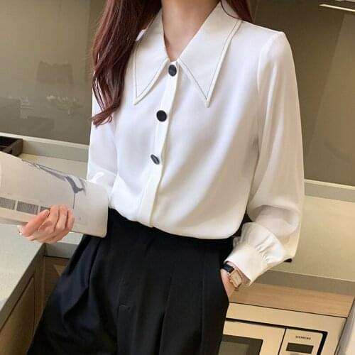 White shirt female temperament all-match fashion profession 2020 autumn new high-end design sense pointed collar bottoming top
