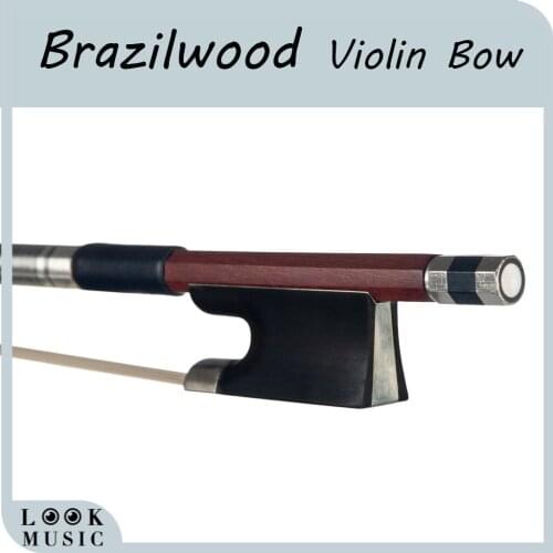 Brazilwood 4/4 Violin Bow Brazilwood Round Stick Ebony Frog Natural Mongolia Horsehair Sheep Skin Grip