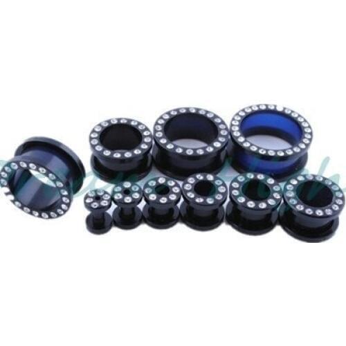 Black Acrylic Tunnels With Crystal Clear Gem Stone Blackline Multi Jewelled Flesh Tunnel Ear Plugs For Women Ear Expander