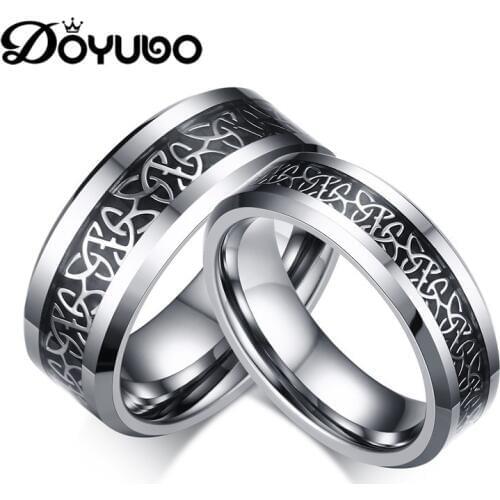 DOYUBO European Style Lovers Tungsten Carbide Rings With Black Carbon Fiber Elegant Stainless Steel Couples Rings Jewelry DF035