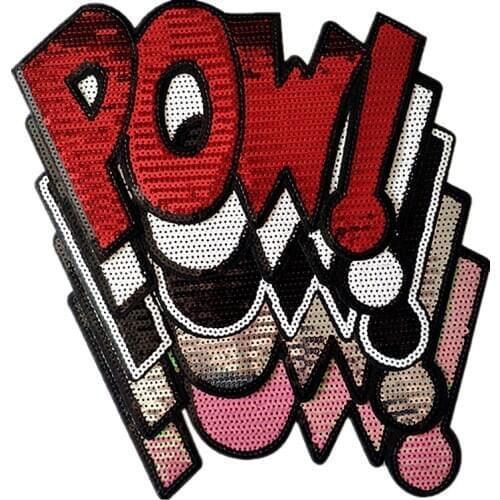 T shirt Women patch 5color sequins fabric 265mm POW! letters deal with it iron on patches for clothing stickers free shipping