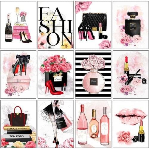 Diamond Painting Girl Perfume Flower Lipstick High Heels Wall Art Nordic Poster Rhinestone Embroidery Mosaic Picture for Fashion