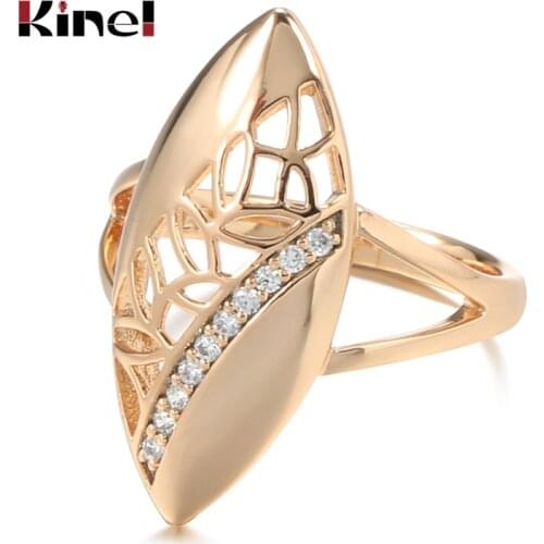 Kinel 2021 Trendy Ethnic Bride Wedding Ring 585 Rose Gold Jewelry Luxury Natural Zircon Rings for Women Fine Boho Jewelry