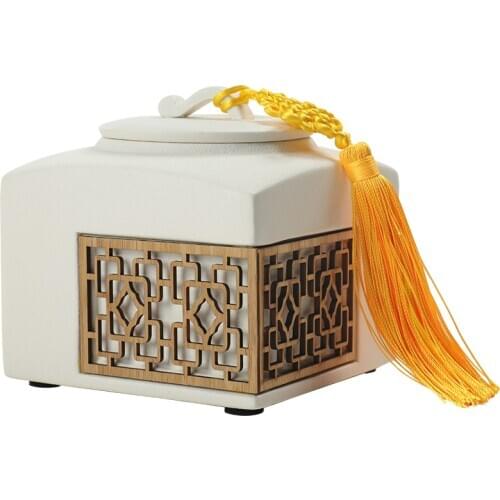 Square Tea Box Ceramic Chinese Tea Leaves Container Tie Kuan Yin Tea Caddy Seal Lid Smell Proof Boite A The Tea Storage AC50TE