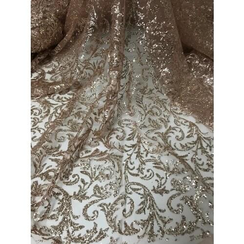 Fashion J-6125 French tulle material for evening dress Excellent African net lace fabric with beaded glued glitters