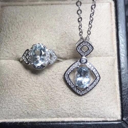 Single gem 2 karat Aquamarine suit high-end color treasure monopoly 925 silver luxury craft