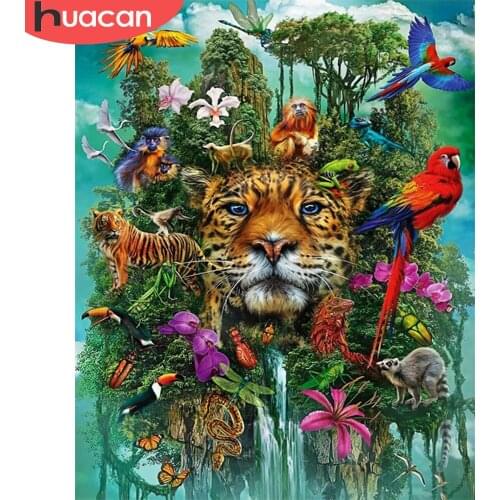HUACAN DIY Frame Oil Painting By Numbers Tiger Animal On Canvas Unique Gift Wall Art Picture By Numbers Leopard For Living Room