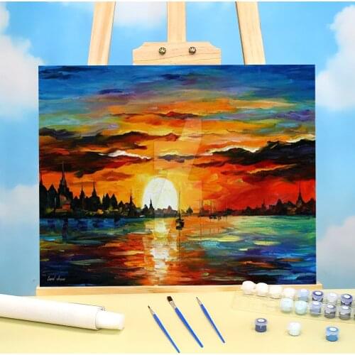 Sunrise In The Harbor DIY Painting By Numbers Complete Kit Oil Paints 50*70 Canvas Pictures New Design Crafts Adults Drawing