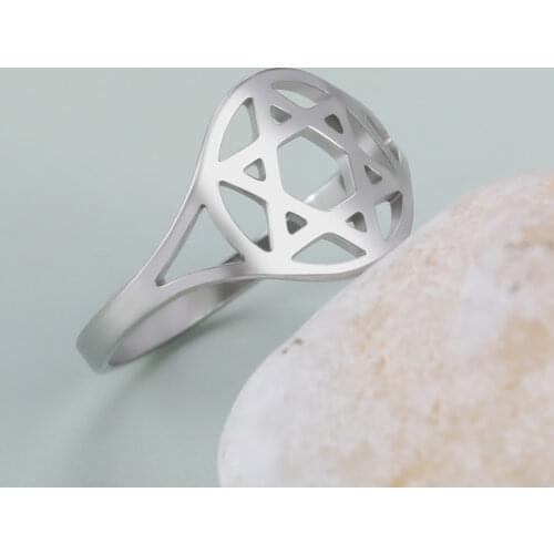Stainless Steel Star of David Pentagram Couple Rings Jewelry for Women Girl Solomon Star Gold Plated Hollow Wedding Finger Ring