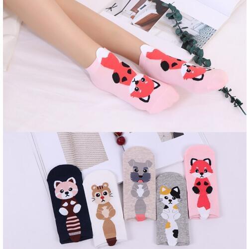 Women Boat Sock Cute Cartoon Fox Dog Cat Colorful Cotton Socks Soft Comfortable Happy Quality Women Female Fashion Tide Socks