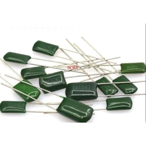 Spacing 2A104J 100V 0.1UF 100NF polyester capacitors (100PCS/LOT)