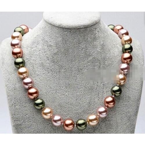 12mm Natural Multicolor Shell Pearl Round Beads Necklace 18" AAA 36"