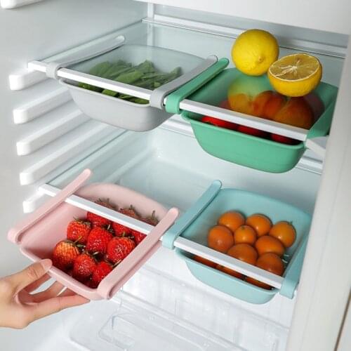 Adjustable Stretchable Refrigerator Organizer Pull-out Storage Box For Food Vegetable Fruits Kitchen Storage Drawer Basket