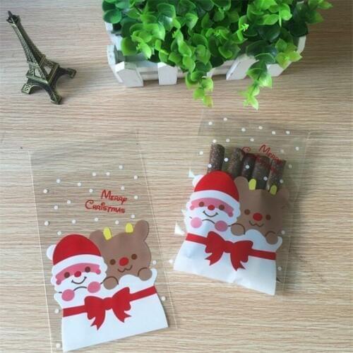 Christmas Cellophane Bags Party Cookie Sweet Candy Biscuit X-mas Gift Bag 10*15+3cm 100X