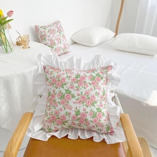 Pink flower pillow case Princess European pillow case protective pad pure cotton lotus leaf pillow