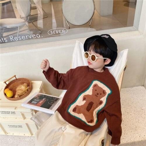 2021 Autumn new cartoon bear sweaters for boys fashion knitted pullovers girls soft loose comfortable sweater