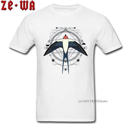 Tops & Tees Gift Tee Shirts Oversized Men T-shirts Colored Geometric Swallow Boho Style Art Design Clothes Adult Cotton Tshirt