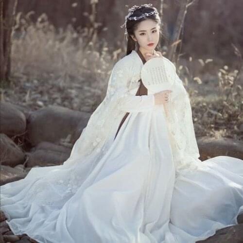 Traditional Chinese Costume for Women Hanfu Dress Vintage Ancient Womens White Outfits Blouse Folk Tang Suit Party Clothes