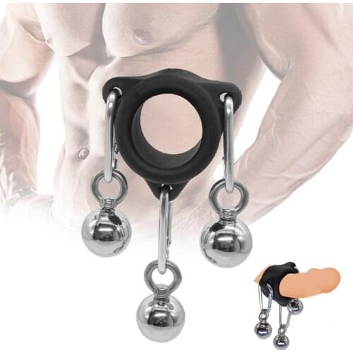Penis Erection Training Silicone Penis Ring Metal Ball Penis Extender penis Enlargement Cock Hanger Stretcher Sex Toys for Men