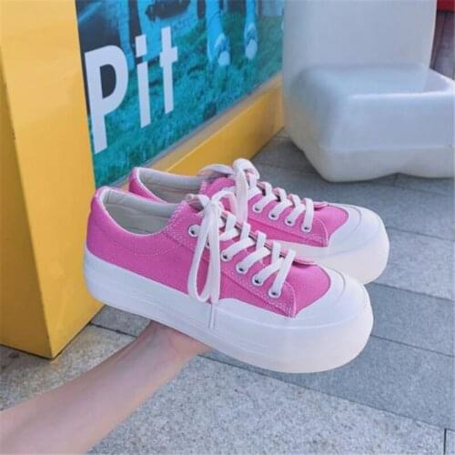 Candy Color Women Sneakers Thick Bottom Lolita Shoes Female Platform Canvas Shoes Flat Casual Vintage Vulcanize Shoes