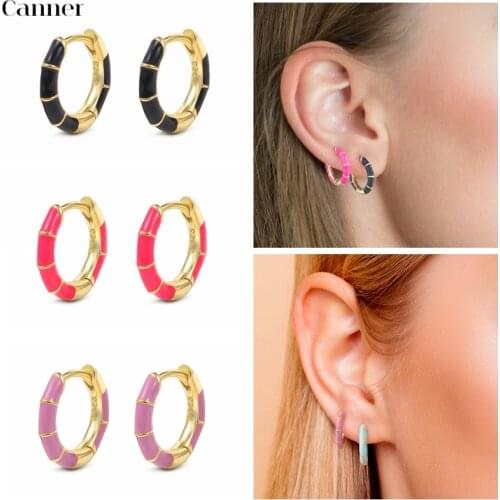 CANENR Ins 8 Colors Colorful Small Hoop Earrings for Women Fine Jewelry Cartilage Enamel Earrings 925 Sterling Silver Pendientes
