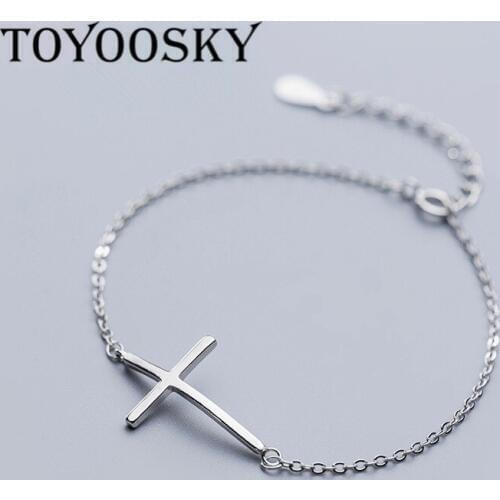 Fashion Charm Bracelet 925 Sterling Silver Faith Christian Cross Shape Bracelets Bangle Simple Contracted Jewelry