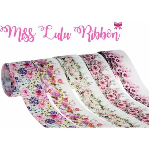 1-1/2"38mm Flower Series Printed Single Face Satin Ribbon Hair Band Making DIY Wedding Party (Only Back is Satin) 100yards/roll