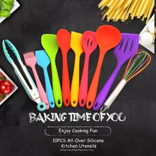 10Pcs Kitchen Utensils Set Colorful Silicone Kitchen Tools Non-stick Cooking Utensil Silica Gel Utensil Kitchenware Cooking Tool